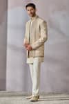 Tarun Tahiliani_Ivory Raw Silk Embroidered Floral Bandhgala Trouser Set _Online_at_Aza_Fashions