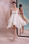 Buy_Shwetanga_Ivory Organic Cotton Sweetheart Asymmetrical Ruched Layered Dress _at_Aza_Fashions