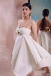Shwetanga_Ivory Organic Cotton Sweetheart Asymmetrical Ruched Layered Dress _Online_at_Aza_Fashions
