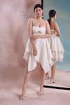 Buy_Shwetanga_Ivory Organic Cotton Sweetheart Asymmetrical Ruched Layered Dress _Online_at_Aza_Fashions