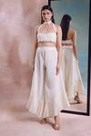 Buy_Shwetanga_Ivory Organic Cotton Halter Tie-up Scalloped Blouse And Frilled Hem Pant Set _at_Aza_Fashions