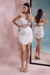 Buy_Shwetanga_Ivory Organic Cotton Mesh Off Shoulder Wave Mini Skirt With Floret Bustier _at_Aza_Fashions