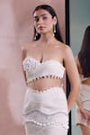 Buy_Shwetanga_Ivory Organic Cotton Mesh Off Shoulder Wave Mini Skirt With Floret Bustier _Online_at_Aza_Fashions