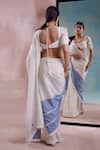 Shop_Shwetanga_Ivory Organic Cotton Embroidery Lace Border Patchwork Saree With Ruffled Blouse _at_Aza_Fashions