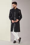 Buy_Kasbah x AZA_Black Silk Embroidered Thread Stripe Sherwani _at_Aza_Fashions