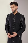 Kasbah x AZA_Black Silk Embroidered Thread Stripe Sherwani _Online_at_Aza_Fashions