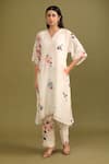 Buy_Trendy tokari_White Silk Chanderi Printed And Embroidered Leaf Floral A-line & Pant Set _at_Aza_Fashions