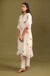 Trendy tokari_White Silk Chanderi Printed And Embroidered Leaf Floral A-line & Pant Set _at_Aza_Fashions