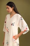 Shop_Trendy tokari_White Silk Chanderi Printed And Embroidered Leaf Floral A-line & Pant Set _at_Aza_Fashions