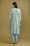 Trendy tokari_Green Silk Chanderi Printed And Embroidered Floral Kurta Notched & Pant Set _Online_at_Aza_Fashions