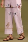 Buy_Trendy tokari_Purple Handloom Cotton Printed Botanical Collar Kurta And Pant Set _Online_at_Aza_Fashions