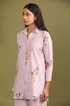 Shop_Trendy tokari_Purple Handloom Cotton Printed Botanical Collar Kurta And Pant Set _Online_at_Aza_Fashions