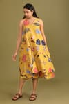Buy_Trendy tokari_Yellow Handloom Cotton Printed Forest V Neck Layered Dress_at_Aza_Fashions