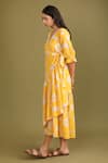 Buy_Trendy tokari_Yellow Cotton Printed Floral V Neck Wrap Dress_Online_at_Aza_Fashions
