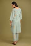 Trendy tokari_Green Cotton Printed And Embroidered Stripe Notched Round Neck Kurta & Pant Set _Online_at_Aza_Fashions