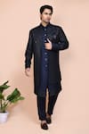 Buy_Arihant Rai Sinha_Blue Jacket Jacquard Embroidered Thread And Sequin Kurta Set _at_Aza_Fashions