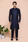 Buy_Arihant Rai Sinha_Blue Jacket Jacquard Embroidered Thread And Sequin Kurta Set _Online_at_Aza_Fashions