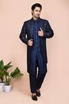 Buy_Arihant Rai Sinha_Blue Jacquard, Silk Brooches, Embroidery Mughal Thread Jacket Kurta Set _at_Aza_Fashions