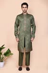 Buy_Arihant Rai Sinha_Green Jacket Jacquard Embroidered Thread And Sequin Work Striped Kurta Set _Online_at_Aza_Fashions