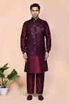 Buy_Arihant Rai Sinha_Wine Velvet, , Organza Brooches, Embroidery, Sequins Bundi Set _at_Aza_Fashions
