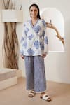 Buy_Nero India_Blue Pure Cotton Printed Buta Shawl Floral Hand Block Wrap Kurta And Pant Set _at_Aza_Fashions