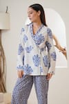 Nero India_Blue Pure Cotton Printed Buta Shawl Floral Hand Block Wrap Kurta And Pant Set _Online_at_Aza_Fashions