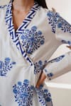 Shop_Nero India_Blue Pure Cotton Printed Buta Shawl Floral Hand Block Wrap Kurta And Pant Set _Online_at_Aza_Fashions