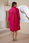 Shop_Nero India_Fuchsia Cotton Satin Embellished Lace Collar Gathered Shirt Dress _at_Aza_Fashions