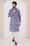 Buy_Nero India_Blue Pure Cotton Hand Block Printed Floral Kurta _at_Aza_Fashions