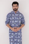 Shop_Nero India_Blue Pure Cotton Hand Block Printed Floral Kurta _Online_at_Aza_Fashions