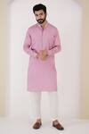 Buy_Nero India_Purple Satin, Zari Cuff Embroidered Kurta And Pant Set _at_Aza_Fashions