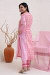 Nero India_Pink Cotton, Chiffon Embroidery V-neck Floral Print Panel Kurta Pant Set _Online_at_Aza_Fashions