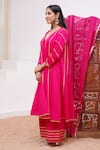 Shop_Nero India_Fuchsia Anarkali Cotton Satin Embellished Gota Lace Set With Chanderi Pant_Online_at_Aza_Fashions