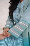 Shop_Nero India_Blue Pure Cotton Printed Floral Mandarin Collar Front Stripe Kurta Pant Set _at_Aza_Fashions