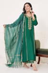 Buy_Nero India_Emerald Green Anarkali Cotton Satin Zari Dori Embroidered Placement Pant Set _at_Aza_Fashions