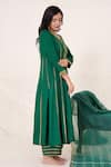 Nero India_Emerald Green Anarkali Cotton Satin Zari Dori Embroidered Placement Pant Set _Online_at_Aza_Fashions