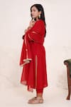 Shop_Nero India_Red Silk, Modal Lace Round Neck Zari Embroidered Kurta Pant Set _Online_at_Aza_Fashions