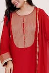 Nero India_Red Silk, Modal Lace Round Neck Zari Embroidered Kurta Pant Set _at_Aza_Fashions