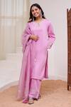 Buy_Nero India_Purple Cotton Satin, Chiffon Gota Patti, Zari Placed Embroidered Kurta Pant Set _at_Aza_Fashions