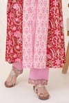 Shop_Nero India_Red Pure Cotton Printed Floral V-neck Anarkali Pant Set _Online_at_Aza_Fashions