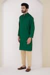 Nero India_Emerald Green Cotton Satin Pintuck Kurta _Online_at_Aza_Fashions