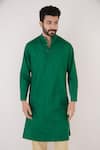 Shop_Nero India_Emerald Green Cotton Satin Pintuck Kurta _Online_at_Aza_Fashions