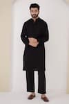 Buy_Nero India_Black Cotton Satin Pintuck Solid Kurta _at_Aza_Fashions