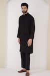 Nero India_Black Cotton Satin Pintuck Solid Kurta _Online_at_Aza_Fashions