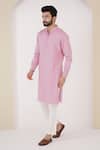 Nero India_Purple Cotton Satin Embroidery Straight Kurta _Online_at_Aza_Fashions