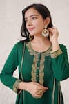 Shop_Nero India_Emerald Green Cotton Satin Embroidered Zari Dori Round Kurta And Pant Set _at_Aza_Fashions