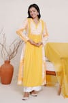 Buy_Nero India_Yellow Pure Cotton Hand Block Printed Floral V Neck Gathered Kurta And Pant Set _Online_at_Aza_Fashions