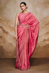 Buy_Label Varsha_Pink Bandhani Placement Woven Saree With Blouse_at_Aza_Fashions