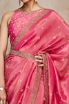 Label Varsha_Pink Bandhani Placement Woven Saree With Blouse_Online_at_Aza_Fashions