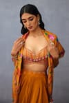Torani_Yellow Embroidery Dil Seher Moiz Lotus Print Scarf _Online_at_Aza_Fashions